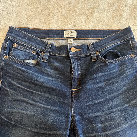 J. Crew Classic Blue Denim Jeans with Tan Patch - Size 30 W x 28 L - Picture 5 of 10